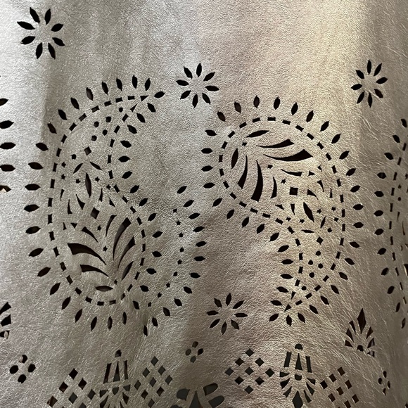 Imperfect Silver Vegan Leather Skirt with Laser-Cut Hem - Picture 3 of 12
